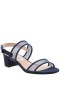 Women Nina Shoes Block Heels | Ganice New Navy Satin With Mesh Block-heel Hook & Loop Sandals