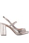 Women Nina Shoes Block Heels | Simeon Platino Textured Metallic Foil Block-heel Sandals With Platform
