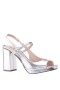 Women Nina Shoes Block Heels | Simeon Silver Textured Metallic Foil Block-heel Sandals With Platform