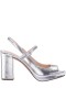 Women Nina Shoes Block Heels | Simeon Silver Textured Metallic Foil Block-heel Sandals With Platform