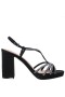 Women Nina Shoes Block Heels | Summer Black Satin With Crystals Block-heel Slingback Sandals With Platform
