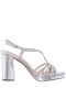 Women Nina Shoes Block Heels | Summer Silver Metallic Foil With Crystals Block-heel Slingback Sandals With Platform