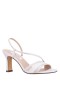 Women Nina Shoes Bridal Shoes | Abbi Ivory Satin With Crystals Mid-heel Slingback Sandals