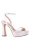 Women Nina Shoes Bridal Shoes | Antonia Ivory Satin Ultra High Platform Sandals With Ankle-strap And Sculpted Heel