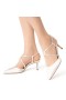 Women Nina Shoes Bridal Shoes | Nichele Ivory Satin With Crystal Twist Mid-heel Slingback Pumps