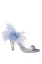 Women Nina Shoes Bridal Shoes | Sheryl Icy Blue Satin, Chiffon And Feathers Block-heel Sandals With Ankle-strap