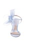 Women Nina Shoes Bridal Shoes | Sheryl Icy Blue Satin, Chiffon And Feathers Block-heel Sandals With Ankle-strap