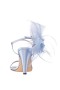 Women Nina Shoes Bridal Shoes | Sheryl Icy Blue Satin, Chiffon And Feathers Block-heel Sandals With Ankle-strap