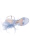 Women Nina Shoes Bridal Shoes | Sheryl Icy Blue Satin, Chiffon And Feathers Block-heel Sandals With Ankle-strap