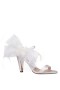 Women Nina Shoes Bridal Shoes | Sheryl Ivory Satin, Chiffon And Feathers Block-heel Sandals With Ankle-strap