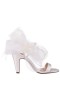 Women Nina Shoes Bridal Shoes | Sheryl Ivory Satin, Chiffon And Feathers Block-heel Sandals With Ankle-strap