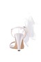 Women Nina Shoes Bridal Shoes | Sheryl Ivory Satin, Chiffon And Feathers Block-heel Sandals With Ankle-strap