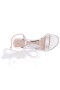 Women Nina Shoes Bridal Shoes | Sheryl Ivory Satin, Chiffon And Feathers Block-heel Sandals With Ankle-strap