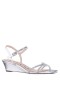 Women Nina Shoes Flats & Wedges | Valeria Silver Glaze With Clear Rhinestone Knot On A Demi-wedge With Ankle-strap