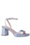 Women Nina Shoes Platforms | Bergen Icy Blue Satin Block-heel Platform Sandals With Rhinestone Buckle