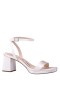 Women Nina Shoes Platforms | Bergen Ivory Satin Block-heel Platform Sandals With Rhinestone Buckle