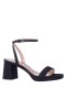 Women Nina Shoes Platforms | Bergen Navy Textured Metallic Block-heel Platform Sandals With Ankle Strap