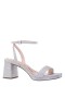 Women Nina Shoes Platforms | Bergen Silver Textured Metallic Block-heel Platform Sandals With Ankle Strap