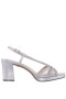 Women Nina Shoes Platforms | Bonney True Silver Metallic Suedette With Rhinestones And Mesh Platform Sandals On A Block-heel