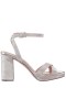 Women Nina Shoes Platforms | Secelia Platino Textured Foil Block-heel Platform Sandals With Ankle-strap