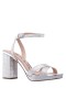 Women Nina Shoes Platforms | Secelia Silver Textured Foil Block-heel Platform Sandals With Ankle-strap