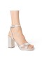Women Nina Shoes Platforms | Secelia Silver Textured Foil Block-heel Platform Sandals With Ankle-strap