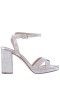 Women Nina Shoes Platforms | Secelia Silver Textured Foil Block-heel Platform Sandals With Ankle-strap
