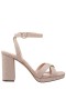 Women Nina Shoes Platforms | Shelia Nude Glitter Net Block-heel Platform Sandals With Ankle-strap
