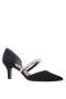 Women Nina Shoes Prom | Blair Black Satin D'orsay Mid-heel Pumps With Crystals And Pearls Instep Strap