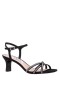 Women Nina Shoes Prom | Bobby Black Satin With Crystal Straps And Rhinestone Buckles Mid-heel Sandals