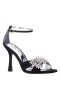Women Nina Shoes Prom | Dawn Black Satin High-heel Sandals With Crystal Flower Embellishment