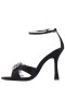 Women Nina Shoes Prom | Dawn Black Satin High-heel Sandals With Crystal Flower Embellishment