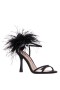 Women Nina Shoes Prom | Demi Black Satin High-heel Sandals With Black Crystals, Feathers And An Ankle-strap