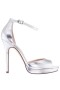 Women Nina Shoes Prom | Famia Silver Metallic Stiletto Platform Sandals With Ankle-strap