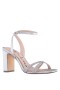 Women Nina Shoes Prom | Helga Silver Textured Metallic With Crystal X-band Vamp Block-heel Sandals
