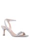 Women Nina Shoes Prom | Leidy Silver Textured Metallic Sandals With Rhinestone Embellishment And Ankle-strap