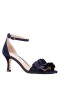 Women Nina Shoes Prom | Lisa New Navy Satin With Ruffle Mid Heel Sandals With Ankle-strap