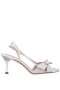 Women Nina Shoes Prom | Lizette Silver Glitter Net With Bow Slingback Sandal On A Mid-heel
