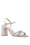 Women Nina Shoes Prom | Quella Silver Textured Metallic With Crystal Straps Block-heel Sandals With Ankle-strap