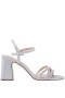 Women Nina Shoes Prom | Quella Silver Textured Metallic With Crystal Straps Block-heel Sandals With Ankle-strap