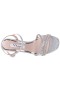 Women Nina Shoes Prom | Quella Silver Textured Metallic With Crystal Straps Block-heel Sandals With Ankle-strap