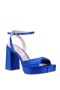 Women Nina Shoes Prom | Stacie Electric Blue Satin Block-heel Platform Sandals With Twist-front And Ankle-strap