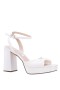 Women Nina Shoes Prom | Stacie Ivory Satin Block-heel Platform Sandals With Twist-front And Ankle-strap