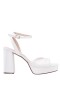 Women Nina Shoes Prom | Stacie Ivory Satin Block-heel Platform Sandals With Twist-front And Ankle-strap