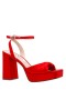 Women Nina Shoes Prom | Stacie Red Satin Block-heel Platform Sandals With Twist-front And Ankle-strap