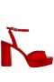 Women Nina Shoes Prom | Stacie Red Satin Block-heel Platform Sandals With Twist-front And Ankle-strap