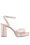 Women Nina Shoes Prom | Stacie Taupe Metallic Suedette Block-heel Platform Sandals With Twist-front And Ankle-strap