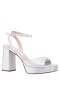 Women Nina Shoes Prom | Stacie True Silver Metallic Suedette Block-heel Platform Sandals With Twist-front And Ankle-strap