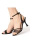 Women Nina Shoes Prom | Veruca Black Glitter Net High-heel Strappy Sandals With Ankle-strap