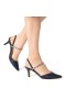 Women Nina Shoes Pumps | Billie Navy Satin Elastic Slingback Pumps With Crystal Straps